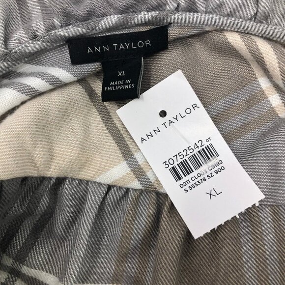 NWT Ann Taylor Gray Tan Plaid Buttondown Shirt Size XL - Picture 7 of 9